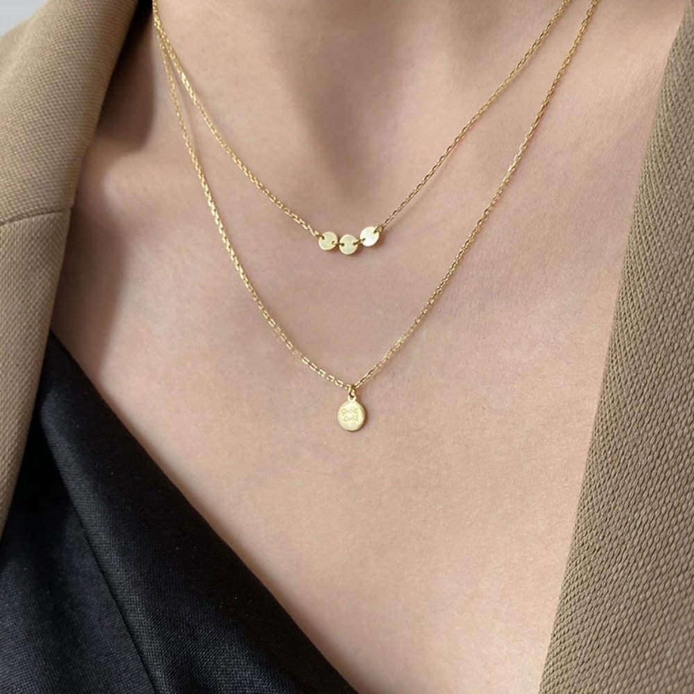*925 Sterling Silver Coin Drop Layered Necklace B8 - Picture 2 of 13